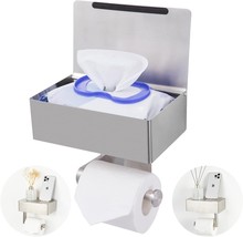 Toilet Paper Holder with Shelf Adhesive or Screw Wall Mounted Stainless Steel - £23.35 GBP