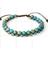 Natural Stone Unisex Emperor Turquoise Double Layers Bracelet - $349.00 MXN