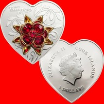 2019 Happy Valentine&#39;s Day Silver Proof Coin Swarovski Crystal Rose Cook Island - £96.18 GBP