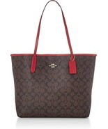 COACH Signature BROWN 1941 RED Canvas Leather CITY TOTE SHOULDER BAG 569... - $246.85 CAD
