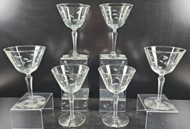 6 Libbey Windswept Champagne Sherbet Glasses Set Vintage Clear Etch Stem... - £55.12 GBP