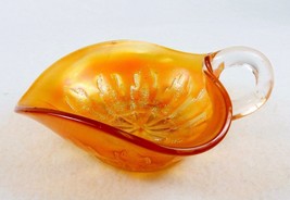 Trianglular Handled Nappy/Bowl, Dugan Marigold Carnival Glass, Leaf Rays Pattern - £38.55 GBP
