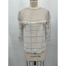 Cardinal Anthropologie Blouse Sz 4 White Checked Silk Cotton Sheer Long ... - $29.40