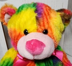 KellyToy Tropicolor Rainbow Tie Dye Neon Bright 11&quot; Teddy Bear Plush - £14.64 GBP
