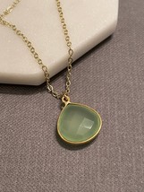Lime Green Chalcedony Necklace, Dainty Gold Necklace, Small Gemstone Necklace, C - £32.69 GBP