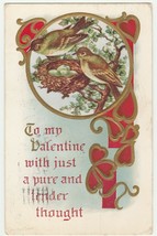 Vintage Postcard Valentine Birds Nest With Eggs 1913 Embossed Gold Trim - £6.25 GBP