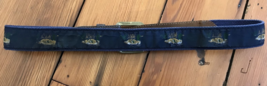 Vtg New England Preppy Navy Blue Mallard Duck Leather Canvas Buckle Belt... - $29.99