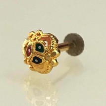 14 Kt Yellow Gold Stud Nose Pin Body Piercing Bone Jewelry Ring 20 Gauge... - £125.85 GBP