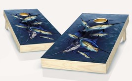 Cornhole Marlin Fish Sailfish  Board Vinyl Wrap Laminated Sticker Set Decal - £42.65 GBP