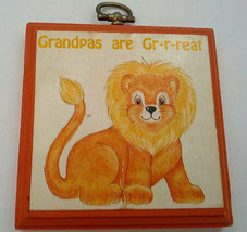 Small vintage wood orange plaque wall hanging grandpas are great lion pi... - $375.38 MXN