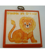 Small vintage wood orange plaque wall hanging grandpas are great lion pi... - $375.38 MXN