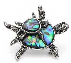 Sea turtle abalone shell pin brooch - $264.54 MXN