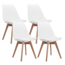 , White Modern Set, Shell Chair With Wood Legs For Kitchen, Dining, Livi... - £219.58 GBP