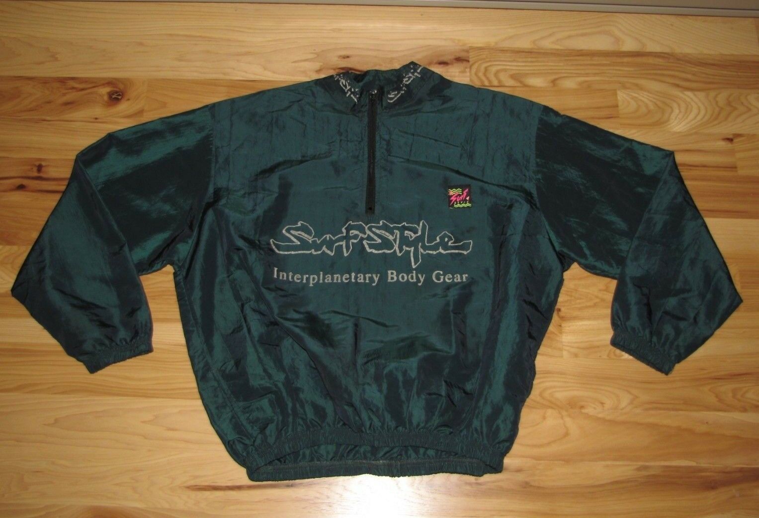Primary image for VTG 90s Surf Style Windbreaker Jacket Iridescent Green Pullover hood 1 size
