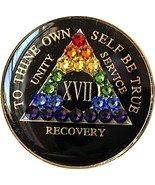 17 Year Black Rainbow Swarovski Crystal Tri-Plate AA Medallion Chip XVII - £15.67 GBP