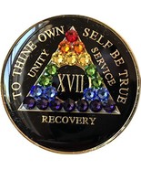 17 Year Black Rainbow Swarovski Crystal Tri-Plate AA Medallion Chip XVII - $27.05 CAD