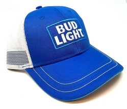 Bud Light Beer Patch Logo Mesh Trucker Snapback Hat Cap Adjustable Curved Bill - £10.75 GBP