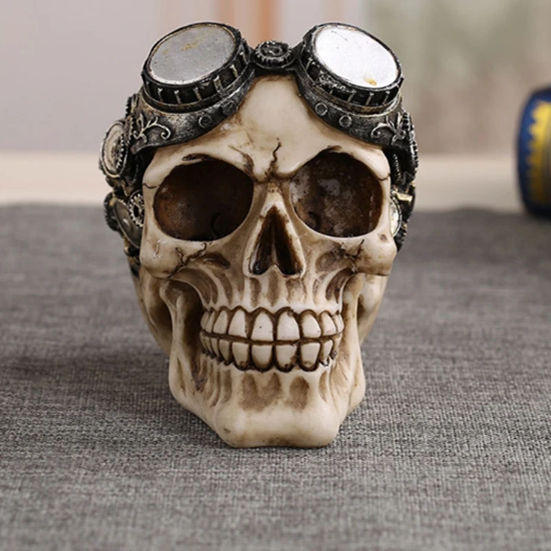1 Pcs Steampunk Resin Craft Skull Horror Statue Creative Sculpture Birthday Gift - £24.45 GBP