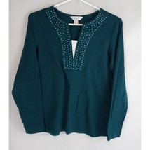 Christopher &amp; Banks Petite Women&#39;s Dark Green Beaded Shirt Size PM - £9.46 GBP