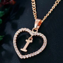 1Ct Round Cut Real Moissanite &quot;I&quot; Letter Love Heart Pendant 14k Rose Gold Plated - £103.27 GBP