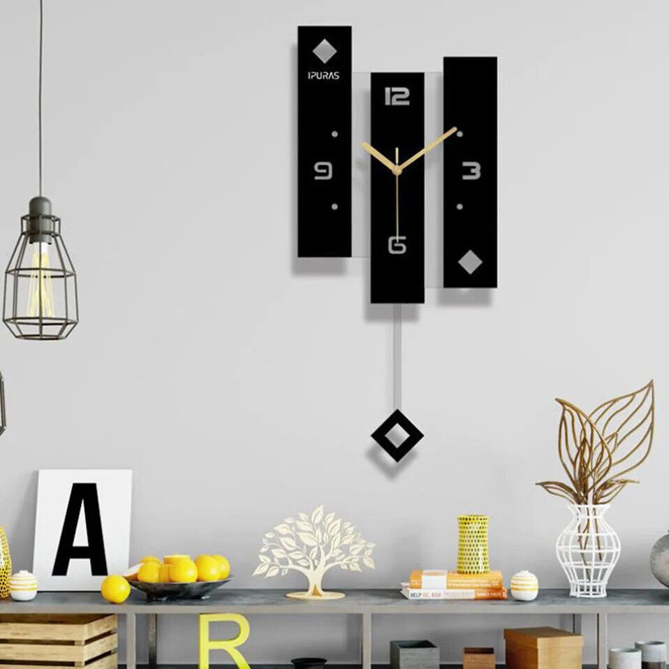 Black Acrylic Creative Swing Silent Wall Clock For Living Room Bedroom D... - $39.50