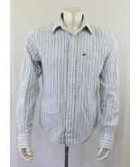Hollister Men&#39;s Medium Long Sleeve Blue Gray Striped Button Up Cotton Shirt - $152.81 MXN