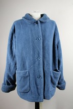 Talbots L Blue Deep Pile Fuzzy Fleece Button Front Jacket Coat - £39.48 GBP
