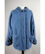 Talbots L Blue Deep Pile Fuzzy Fleece Button Front Jacket Coat - £39.02 GBP