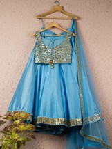 Sky Blue / Reddish Orange Mirror Lehenga Set free shipping - £79.28 GBP+