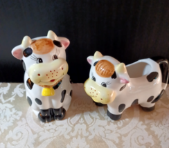 Vintage Houston Harvest Ceramic Cow Sugar Bowl and Creamer Set, Black an... - $7.92