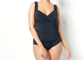 Jantzen Solid Surplice Maillot One- Piece Swimsuit- BLACK, PLUS 18 - £23.67 GBP