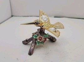 Vtg Kingfisher on a Log w/ Flowers Metal w/ Enamel Diamante/Rhinestones 3&quot;x3&quot;x2&quot; - $12.00