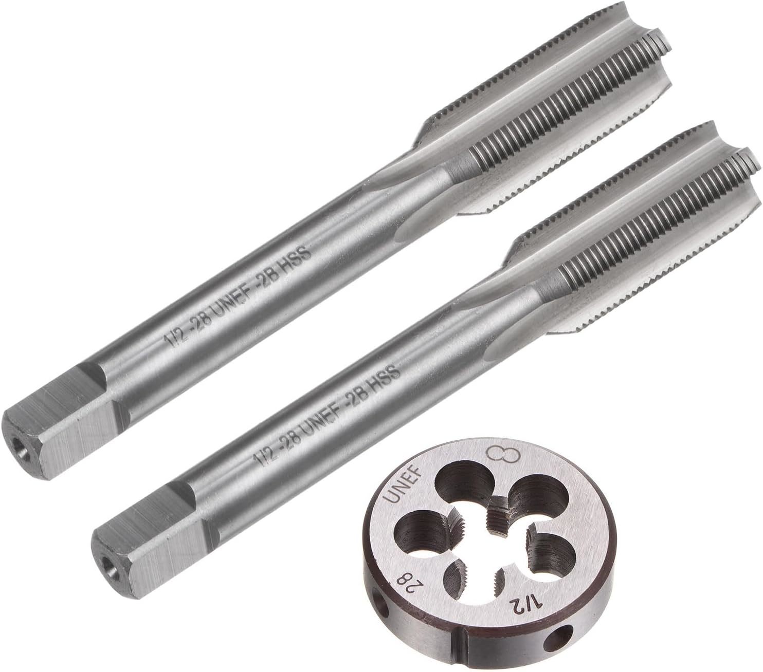 Uxcell 3Pcs Tap And Die Set, 1/2-28 Unef Thread Tap &amp; Round Die, Tapping - $30.97