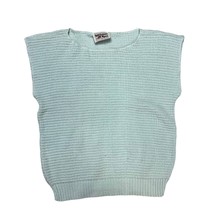 Vintage Adrianne Ross Short Sleeve Sweater Blue Knit Size L Vest 70s - £15.78 GBP