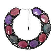 Amazing Multi-Colored Oval Agate Stones Statement Necklace - £42.67 GBP