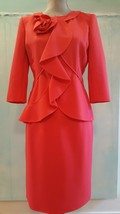 $4,000 Oscar De La Renta Beautiful Ruffle Rose Red Wool Skirt Suit Us 6 - £1,044.02 GBP