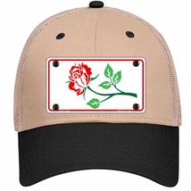 Rose Design White Novelty Khaki Mesh License Plate Hat - $28.99