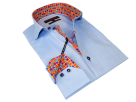 Men Dress Shirts AXXESS Turkey 100% Soft Egyptian Cotton High Collar 223-01 Blue - £70.77 GBP