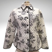 Anne Carson Quilted Silk Blazer Jacket Lg Sequin Toile Flowers White Black VTG - £36.97 GBP