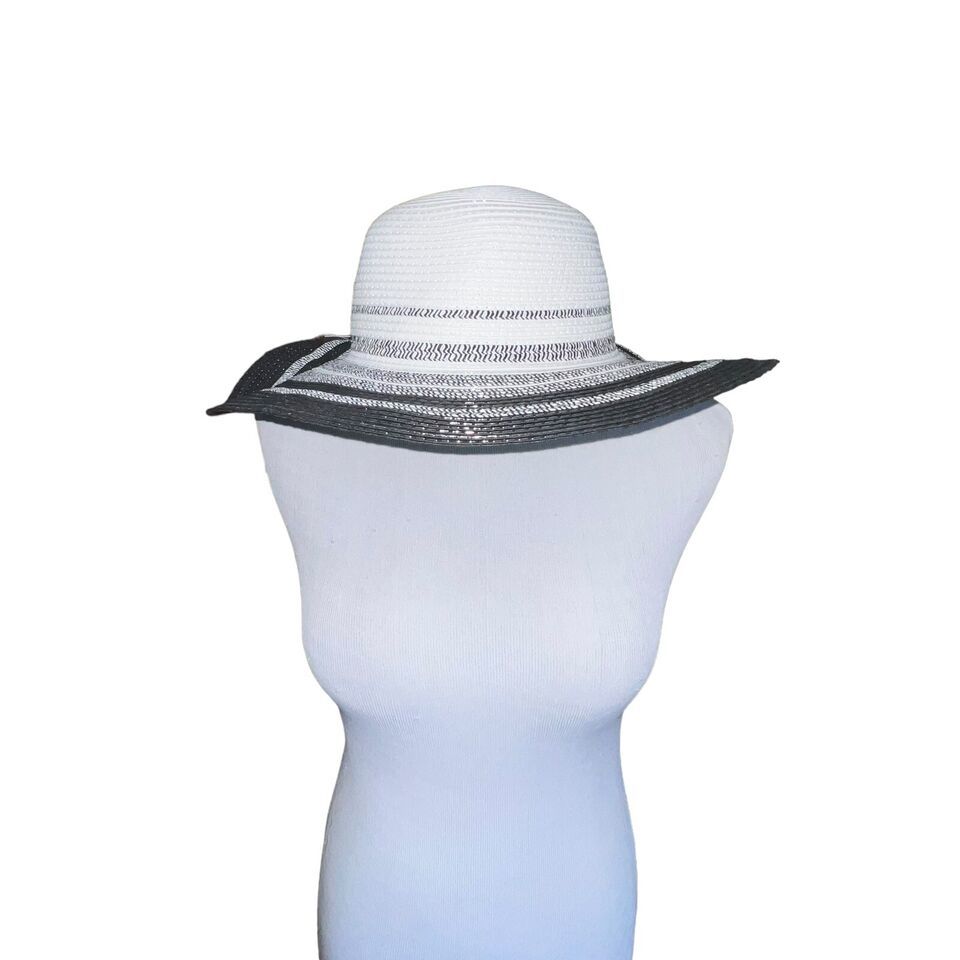 Time and Tru Women&#39;s Striped Floppy Straw Hat Packable Adjustable Band W... - $7.41