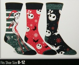 The NIGHTMARE Before CHRISTMAS JACK NEW 3 Pair CREW SOCKS SIZE 8-12 Age 14+ - $13.85