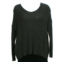 Eileen Fisher Charcoal Gray Merino Wool Camel Waffle Box V-neck Sweater S - £125.85 GBP