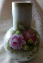Vintage Lefton China Bulbous Vase Pink Roses Green #1266 Japan - £7.88 GBP