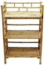 Bamboo Tiki 3-Tier Rack Patio Deck or Indoor Bookcase Folding Shelf - £143.77 GBP