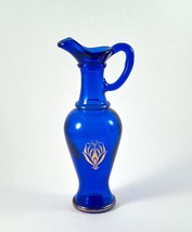 Cobalt Blue Vase/Pitcher Vintage 8&quot; Tall Gold Trim Avon - $13.99