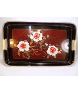VINTAGE JAPANESE BLACK LACQUER TRAY 19 X 11 1/2 X 1 PEONY FLOWERS GOLD S... - $44.81 CAD