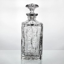 American Brilliant Starburst Trellis Cut Square Liquor Decanter, Antique 9 1/4&quot; - £66.84 GBP