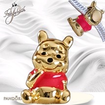Pandora Disney Winnie the Pooh Bear Charm 14k Gold Plated Red Enamel US ... - $1,253.81 MXN