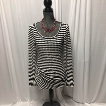 Max Studio Top Womens Large Black White Fitted Stretchy Long Sleeve Tunic - $17.63