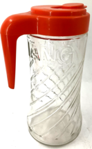 Vintage Tang Clear Glass Pitcher Anchor Hocking 1 Qt Orange Screw  Lid 1970s 9&quot; - £15.72 GBP